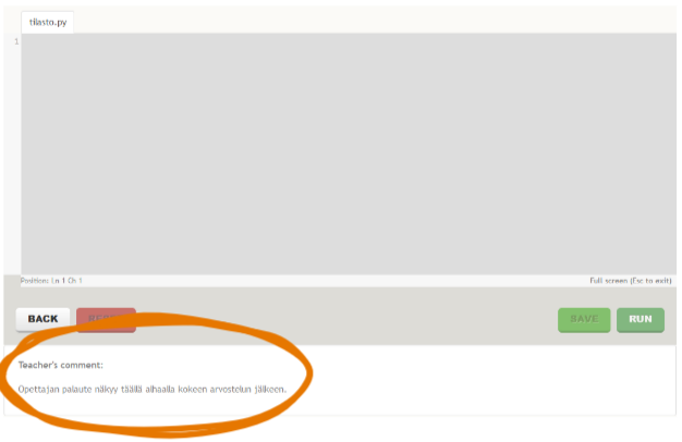 opettajan kommentti sivun alaosassa